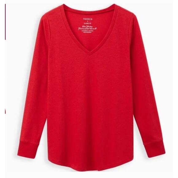 2/$30 NWT Torrid Classic Fit Girlfriend V-Neck Tee Red Long Sleeve Plus Size 2X - Picture 1 of 11